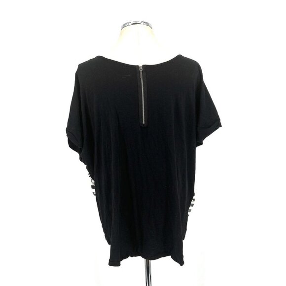 Lane Bryant Sequin Top Sz 26/28 Black White Short Sleeve Zip Back Cotton Blend - Picture 5 of 6